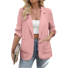 Women's Business Casual Blazer, Long Sleeve, Lapel, Open-Pink S