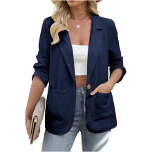 Women's Business Casual Blazer, Long Sleeve,-dark blue XL