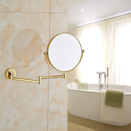 Wall Mounted Makeup Mirror DualSided Magnification 360 Rotating Brass Extendable Vanity Mirror 1