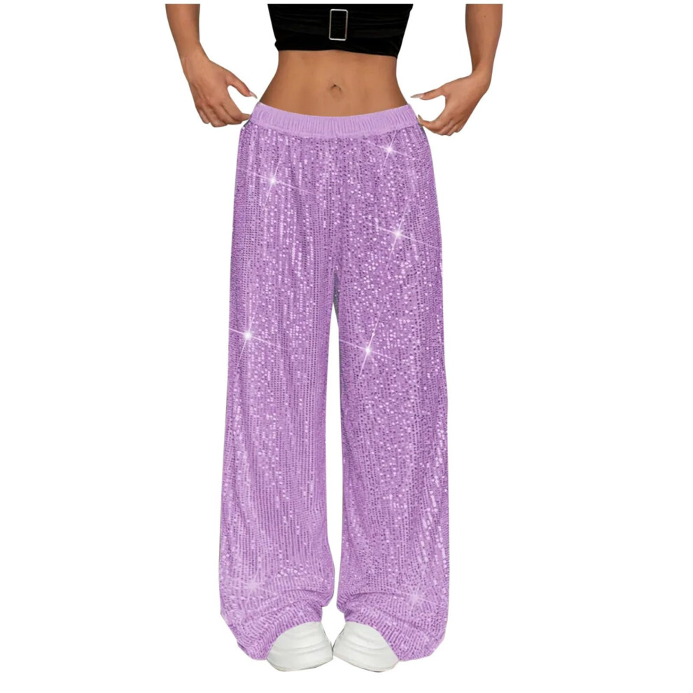 Purple Women's Fashionable Solid Color Sequined Party- S