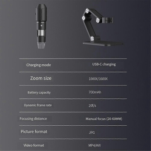 Wireless Microscope,WiFi USB Digital Handheld Microscope, 50 to 1600x Wireless Magnification 8 LED w 2