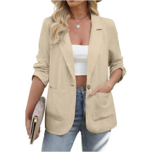 Women's Business Casual Blazer, Long Sleeve, Lapel,-Khaki S