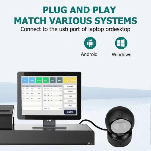 A5 Desktop 2D QR Barcode Scanner, Hands Free Omnidirectional USB Big Barcode Reader 1D QR Screen Ba 1