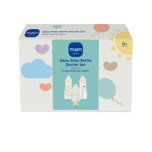 MAM Glass Baby Bottles & Soother Starter Set | 4 Pieces | 2X 260ml and 1x 170ml Feeding Bottles | 1x 0-2 Months Soother | Perfect Baby Accessories for