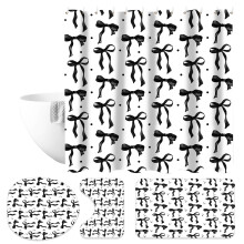 4Pcs Cute Black Bow Shower Curtain Set with Rugs and Hooks, Multifunctional Bathroom Kit for Hotel Apartment Dorm