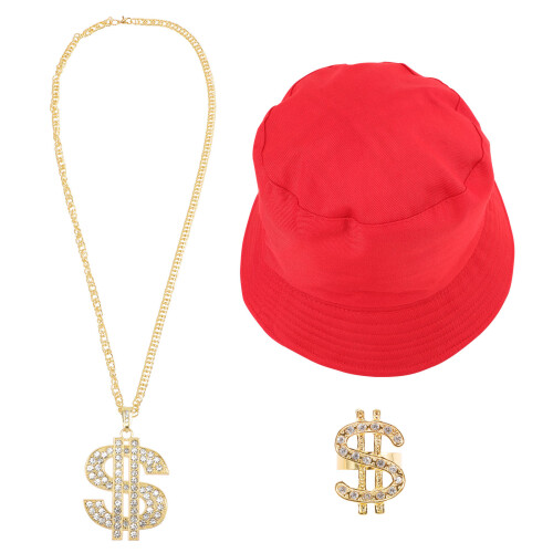 1Set Hip Hop Accessoires 90S Hoed Ring Ketting Polyester Metaal