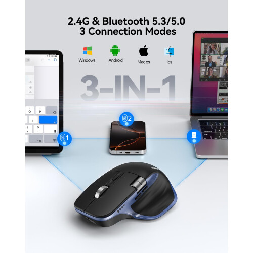 TeckNet TECKNET Wireless Mouse, Bluetooth Mouse with Thumb Scroll, Rechargeable Mice, Dual Bluetooth 5.3 & 2.4GHz, Ergonomic, 4800DPI Adjustable, Silent Click 1
