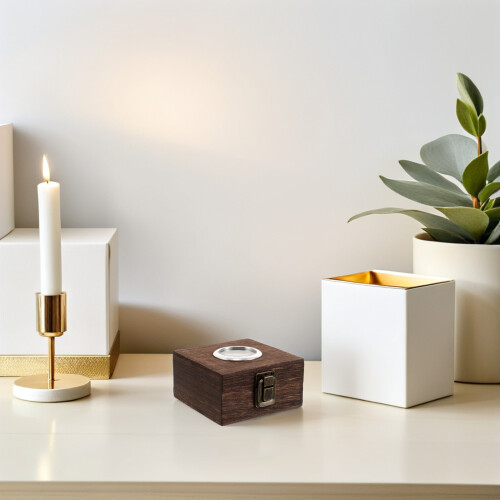 Small Coffee Wooden Lighter Storage Box with Hinged Lid Display 2