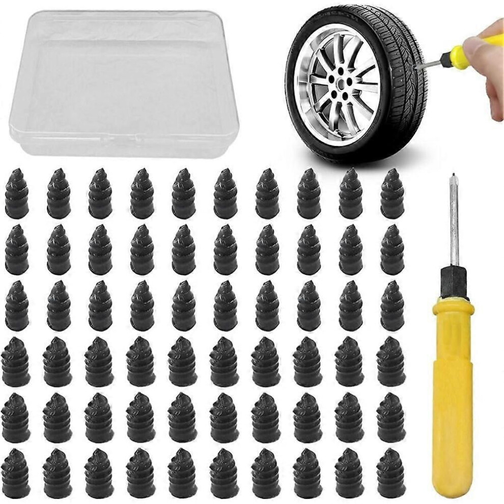 60Pcs Tire Repair Rubber Nail, Tire Puncture Repair Tool Kit With Screwdriver,Vacuum Tire Repair Screw Plug,For Cartruck 9152359367714
