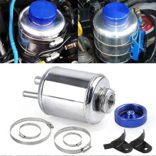 Car Modification Universal Power Steering Reservoir Tank with Racing Clamp Aluminum Water Tank Racing Clamp Silver