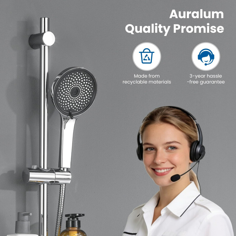Auralum 70Cm Shower Riser Rail With Soap Dish And 5-Mode Handheld Shower Head - 360Adjustable Shower Head Holder - Anti-Corrosion Premium Stainless S 6979430722735
