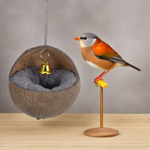 Coffee Coconut Shell Bird Bed for Small Birds Parrot Snuggle Hut 2