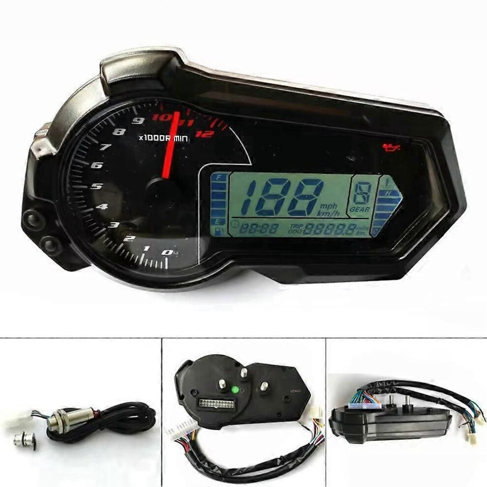 Universal 1200Rpm Motorcycle Odometer Tachometer Utv Lcd Digital Speedometer Gauge For 2,4 Cylinders N1-6 9152359372299