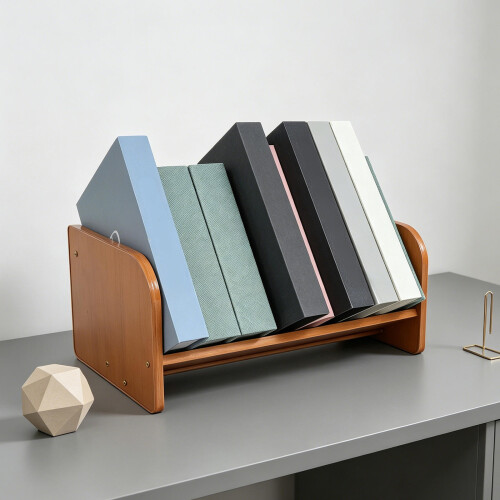 Bamboe Opberger - Schuin Vinyl Display - Desktop Boekrek 2