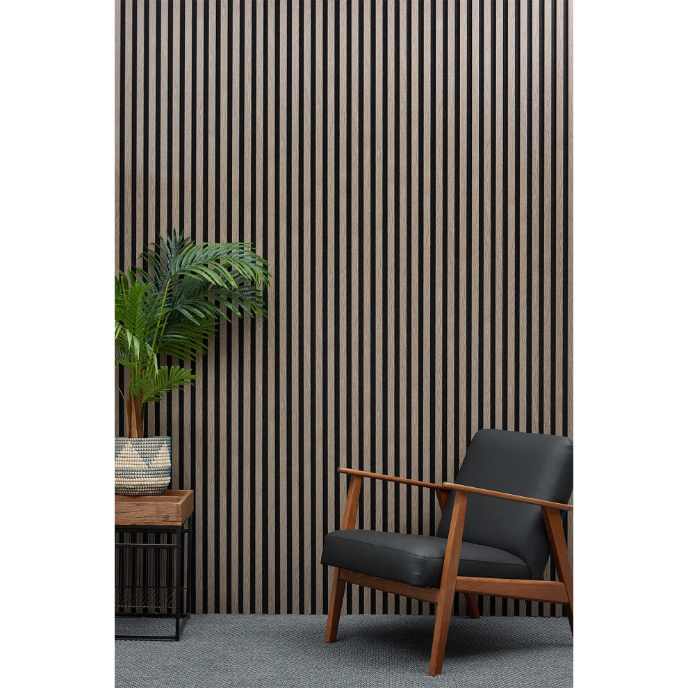 Mcw Acoustic Slat Wall Panel - Decorative & Sound Absorbing Wooden Slatted 3D Feature Wall Pannelling - Living Room Bedroom Interior Easy Installation 5060996310526