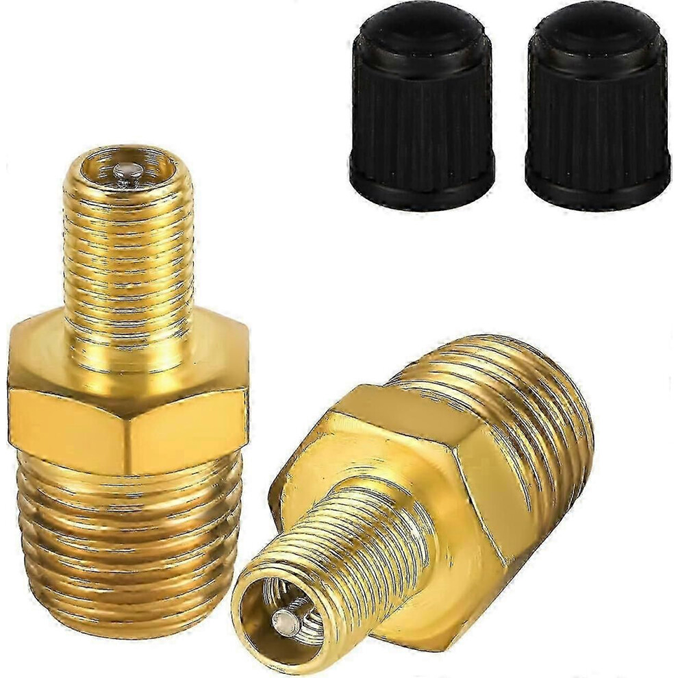 2Pcs Brass Air Inflator Adapter, 1/4" Npt Male To Schrader Valve Male, Tire Inflation Accessories 9152359366533