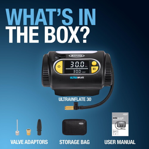 Ring Automotive RING ULTRAINFLATE 30 Rapid Digital Tyre Inflator - Digital Display With Quick Set, Auto-Stop & Progress Meter 1