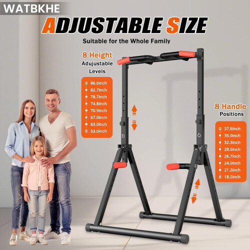 WATBKHE Power Tower Pull Up Dip Station Foldable, Pull Up Bar Station Adjustable, Multi-Function Home Gym, Strength Training Fitness Equipment 1