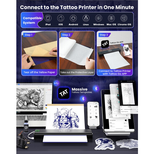 vretti Tattoo Printer,P84 Tattoo Stencil Printer, Portable Thermal Printers,Compatible with iOS/Android, for Professional Artists, Beginners & Studios 1