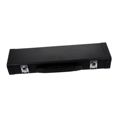 Black PU Leather Flute Carrying Case with Secure Buckle, Retractable Handle and Accessory Storage