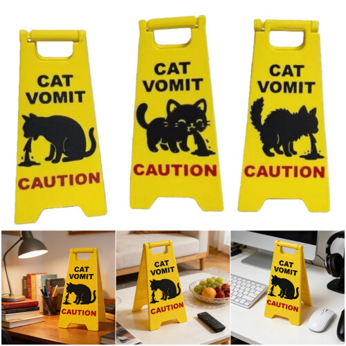 3Pcs Funny Cats Vomit Caution Signs Humorous Double-Sided-B 2