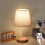Solid Wood LED Table Lamp Beige Linen 27cm 2