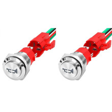 2x Hupenknopf 12V 20A Hochleistungs-16MM-Metallhupenschalter mit Lautsprecher und LED-Funktion, Edelstahl-Momentan-Drucktaster