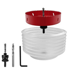 Gatenzaag van 15 cm met stofopvangbak voor inbouwspots, boor met 3/8 inch zeskantschacht en stofopvangbak voor gipsplaat en plafondboren.