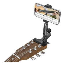 Guitar Phone Holder with 360 Rotation, Metal Clip Mount and NonSlip Silicone Grip for Guitar Ukulele