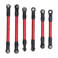6-delige RC auto stuurstangenset van aluminiumlegering, lange en korte stuurstangen voor Traxxas Slash radiografisch bestuurbare auto, rood