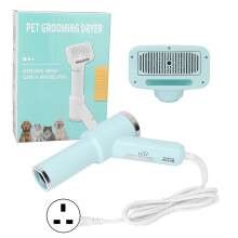 Fellpflege-Kammtrockner mit einstellbarer Temperatur und Massagefunktion, inklusive Bürste für Katzen und Hunde, blauer Stecker, 220 V