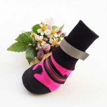 Hondenschoenen met antislipzool, zachte, waterdichte pootbescherming voor grote honden, geschikt voor binnen en buiten, fluorescerend roze, maat XL