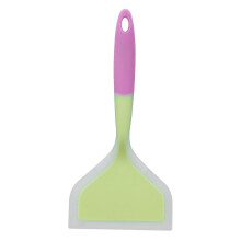 Transparante tweekleurige siliconen kookspatel met brede opening, geschikt voor het bakken van pannenkoeken en andere pannenkoeken (groene spatelkop).
