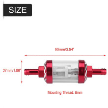 Metall-Glas-Inline-Benzin-Öl-Kraftstofffilter 8mm Gewinde Ersatz für Motorrad (Rot)