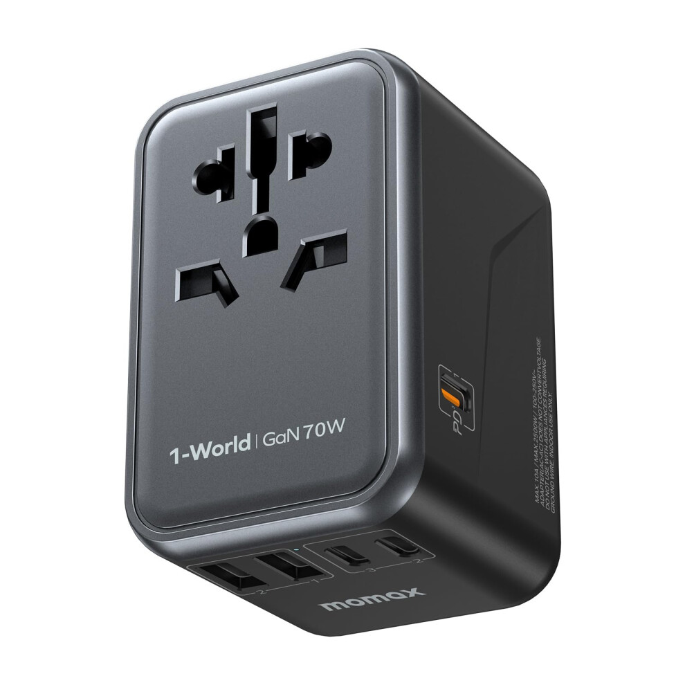 Momax Universal Travel Adapter,70W Gan Travel Plug Adapter With Uk/Eu/Au/Us Plugs, 3Usb-C Pd & 2Usb-A Qc International Adapter Charger, Adapter Plug 5003440238465