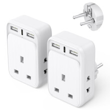 UK to European Travel Adapter 2 Pack, AODENG UK to EU Travel Adapter with 3 USB Ports (1 20W USB C), European Plug Adapter with 2 Shaver Adapter for
