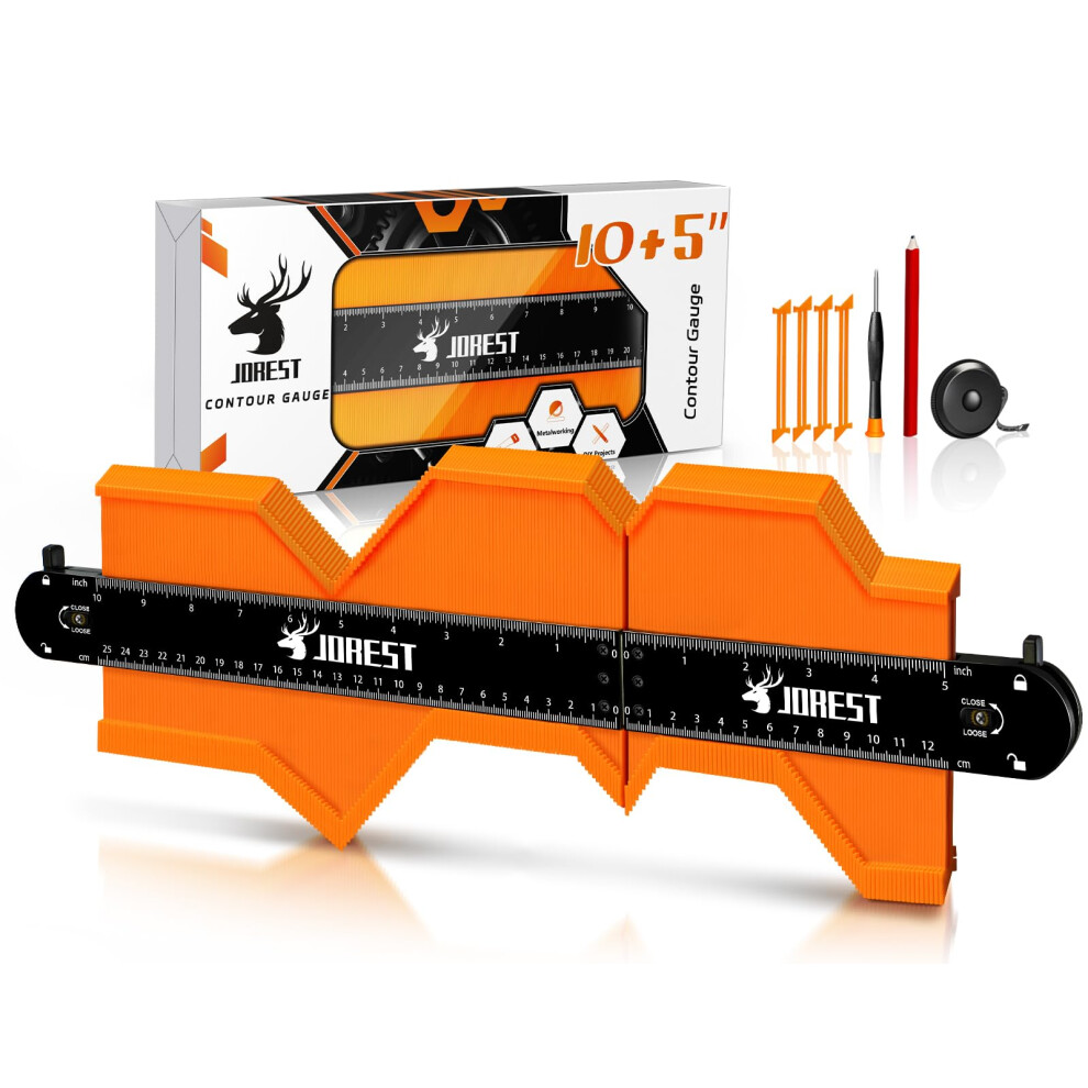 Jorest Connectable Contour Gauge 10+5 Inch, Profile Duplicator With Lock, Template Tool For Woodworking, Flooring, Tile Laying, Scribing 5051226983399