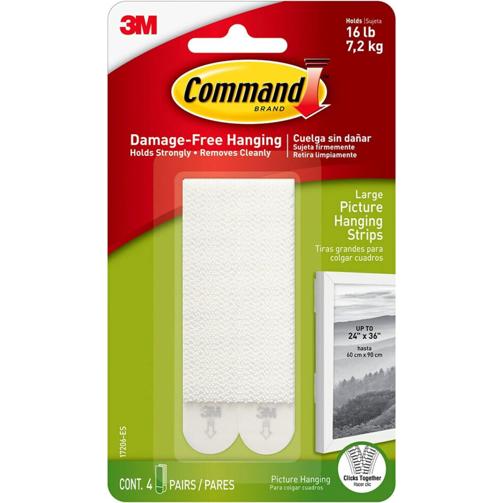 Command 17206-Es Large Picture Hanging Strips, Pack Of 4, White 4554063691829