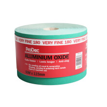 ProDec 50m Roll 180 Grit Very Fine Grade Green Aluminium Oxide Abrasive Sanding Paper Sanding Wood, Paint, Plaster, Filler, Metal and More, 115mm Wide