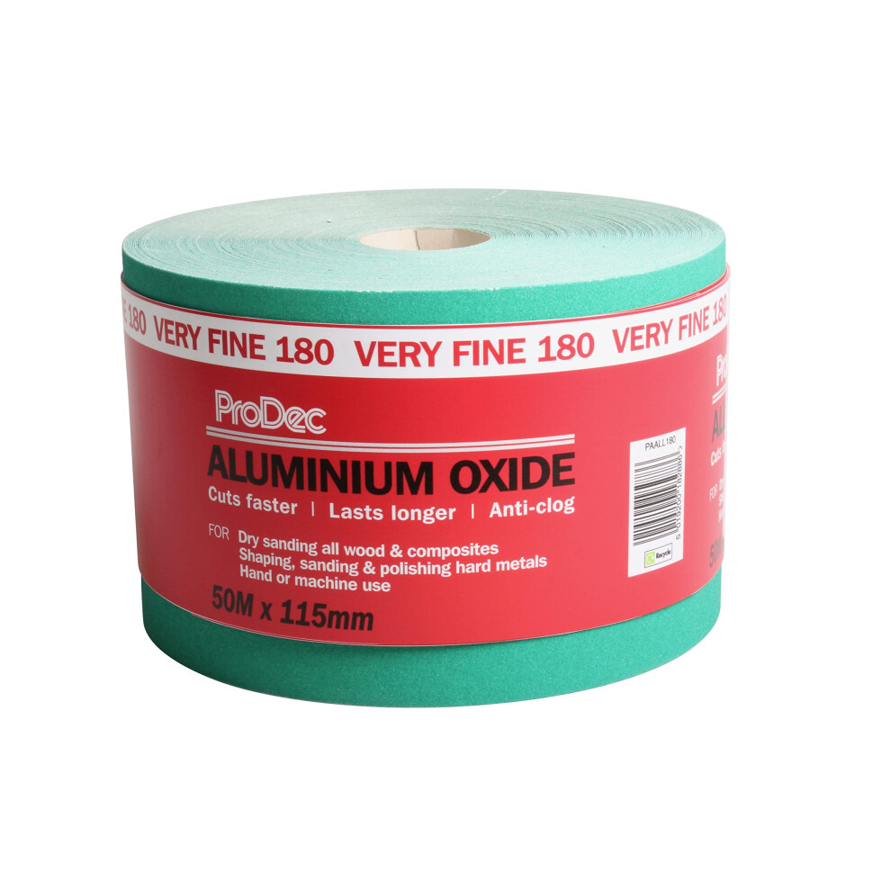 Prodec 50M Roll 180 Grit Very Fine Grade Green Aluminium Oxide Abrasive San 3421685928064