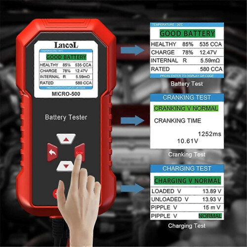 LANSL Micro-500 12V Δοκιμαστής Μπαταρίας Αυτοκινήτου 40-3000 CCA Δοκ 2
