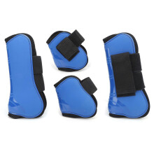 Pferdesehnenschutz-Set, 4er-Set, PU-Schale, Sehnen- und Fesselgelenkschutz, stoßdämpfend, Springschutz, Blau, Größe M