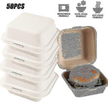 50 Stück biologisch abbaubare Hamburgerboxen, Einwegschalen – Kuchenboxen aus Zellstoff, Lunchtabletts, Take-away-Verpackungen