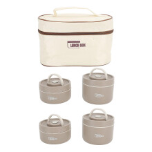 Isolierte Lunchbox aus Edelstahl 304, versiegelt, multifunktional, tragbar, rund, Thermobox mit Kühltasche, tiefbraun, 4 Stück