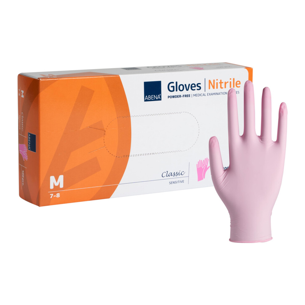 Abena Pink Disposable Nitrile Gloves Medium Pack Of 100 Powder Free Latex F 3530319367589