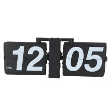 Flip Clock PVC Stainless Steel Battery Powered Retro Mechanical Digital Automatic Flip Down Desk Clock for Living Room Bedroom Office All Black