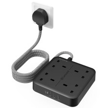LENCENT Extension Lead with USB C Port, 4 Way Outlets Power Strip with 1 USB-C and 3 USB Slots, Multi Power Plug Extension with 1.8M Braided Extensio