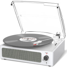 Vinyl Record Player with Speaker Vintage Turntable for Vinyl Records, Belt-Driven Turntable Support 3-Speed, Wireless Playback, Headphone, AUX-in, RC