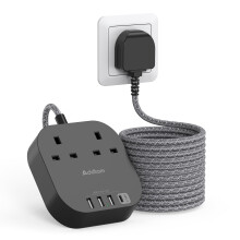 3M Extension Lead with USB Slots, Power Strips with 2 Way Outlets 4 USB (4.5A, 1 Type C and 3 USB A Ports) Surge Protection Plug Extension Socket wit