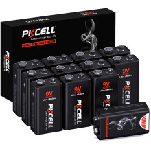 PKCELL 9V Battery 6LR61 Long Lasting Alkaline Square Batteries for Smoke Alarm,Fire Detector,Multimeter,10 Year Shelf Life,12 Count